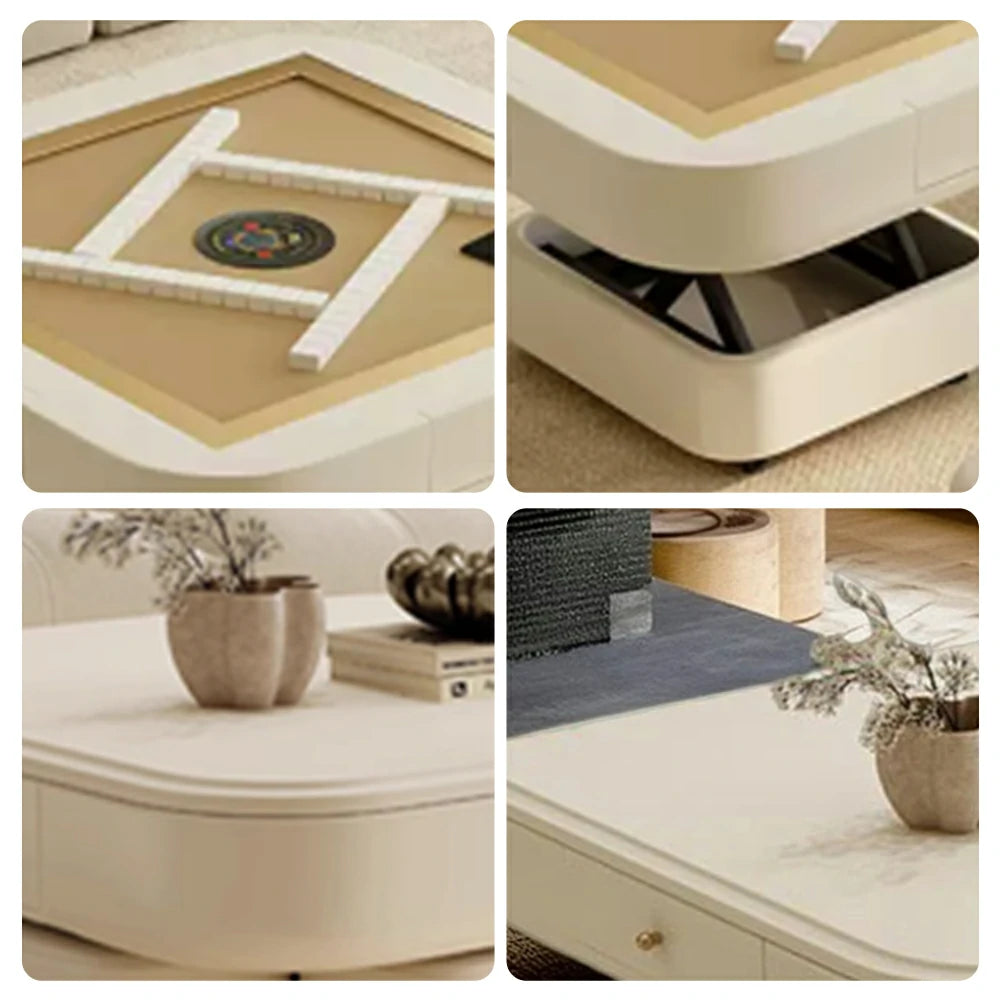 HEXJON 110cm Automatic Mahjong Table/Dining Table/Coffee Table Height Adjustable - White