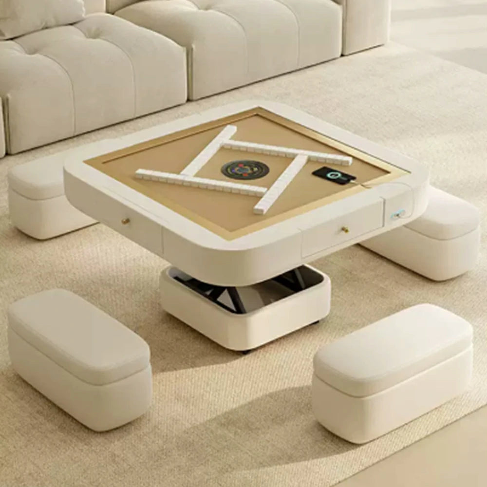 HEXJON 110cm Automatic Mahjong Table/Dining Table/Coffee Table Height Adjustable - White