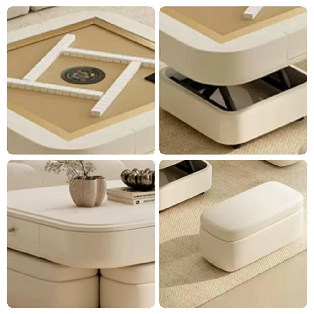 HEXJON 110cm Automatic Mahjong Table/Dining Table/Coffee Table Height Adjustable - White