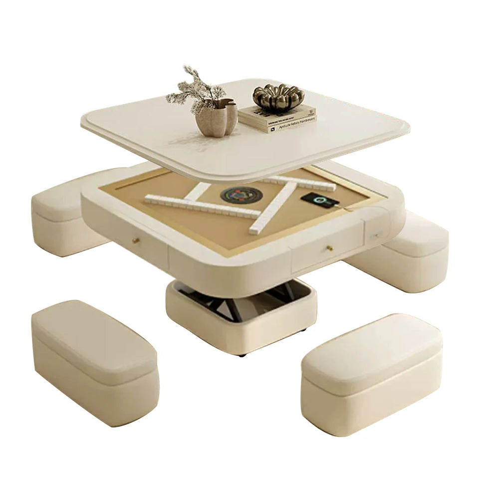 HEXJON 110cm Automatic Mahjong Table/Dining Table/Coffee Table Height Adjustable - White