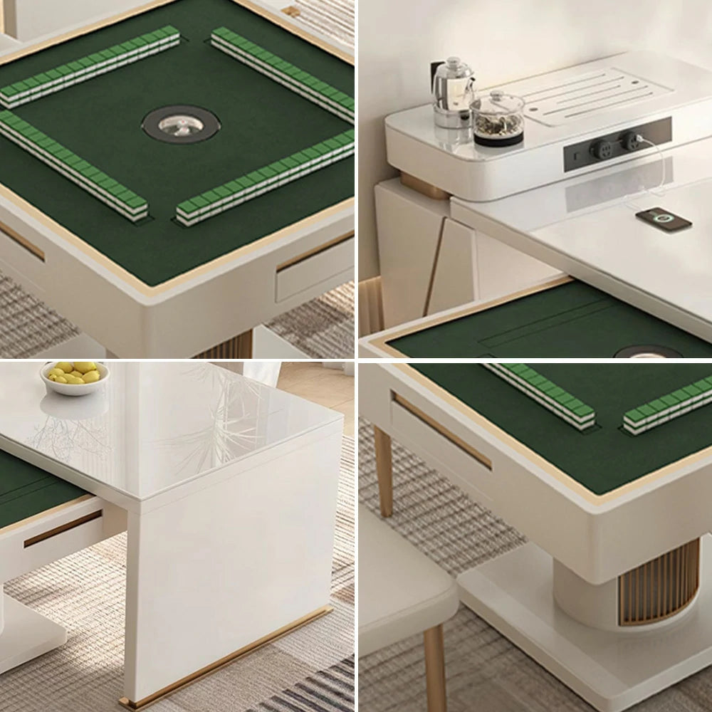 HEXJON 2-in-1 Extendable Island Mahjong Dining Table 145CM-165CM with Storage Cabinet White Modern Design