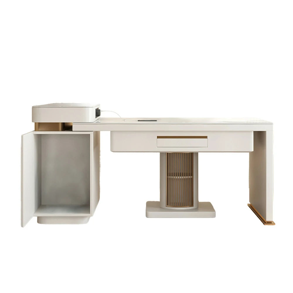 HEXJON 2-in-1 Extendable Island Mahjong Dining Table 145CM-165CM with Storage Cabinet White Modern Design
