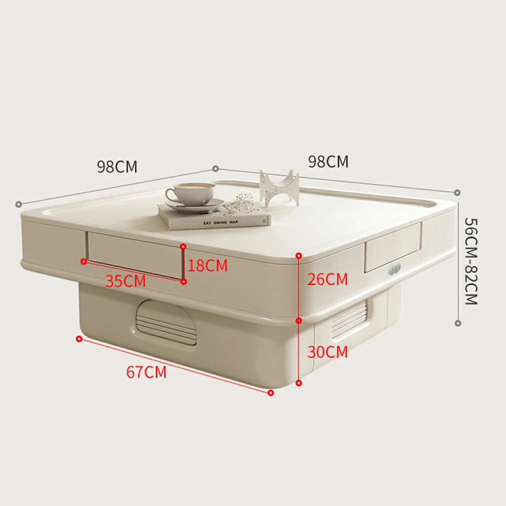 HEXJON 98cm Automatic Mahjong Table/Dining Table/Coffee Table Height Adjustable - White