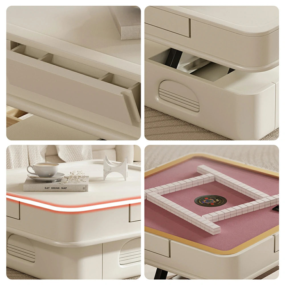 HEXJON 98cm Automatic Mahjong Table/Dining Table/Coffee Table Height Adjustable - White