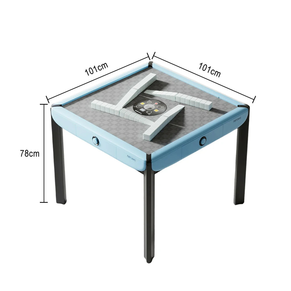 HEXJON 101cm Automatic Mahjong Table - Tempered Glass Top,Noise-Reducing Velvet Surface, Modern Square Design - Blue