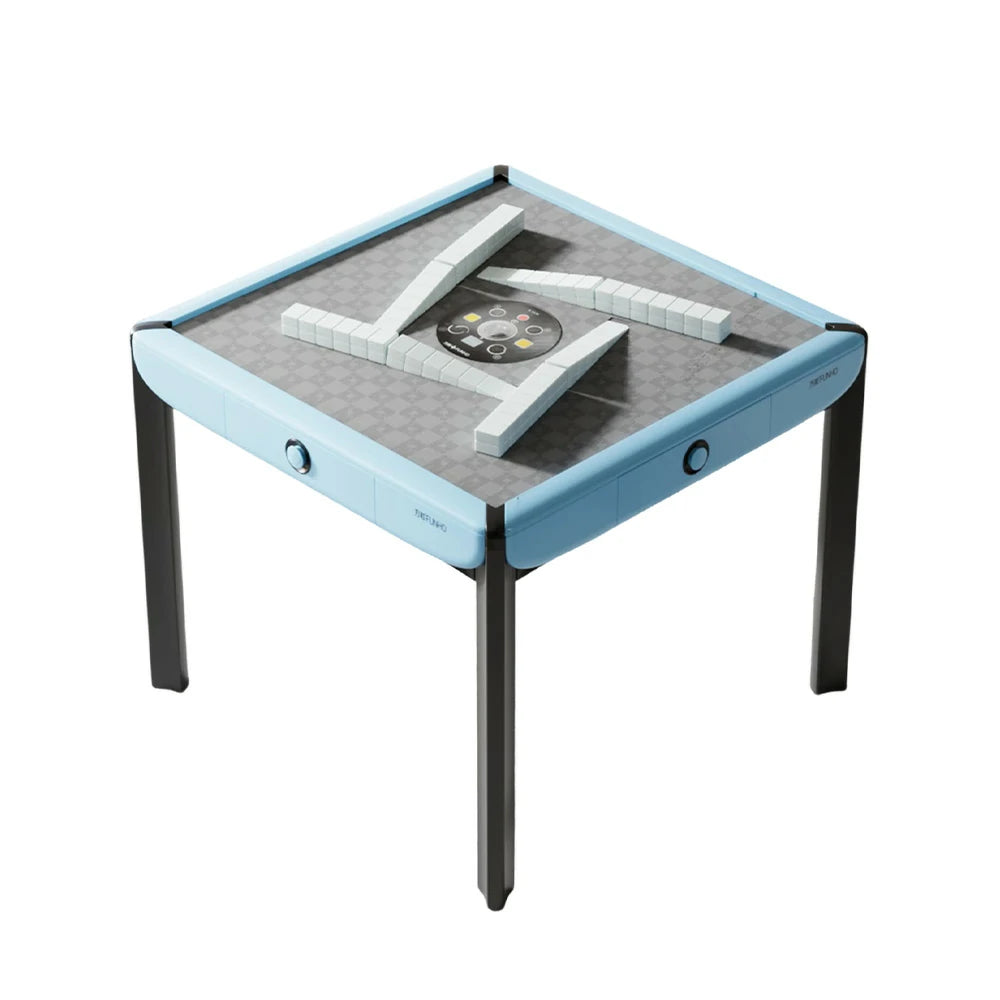 HEXJON 101cm Automatic Mahjong Table - Tempered Glass Top,Noise-Reducing Velvet Surface, Modern Square Design - Blue
