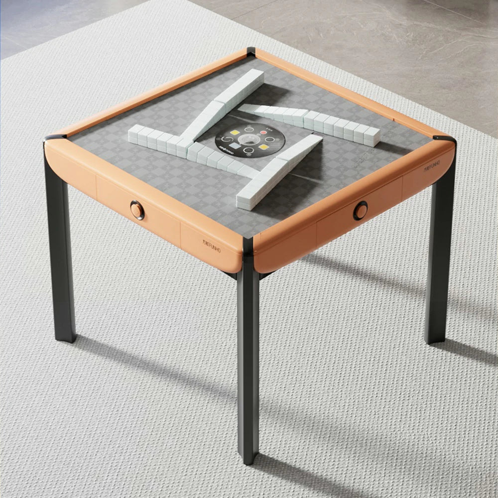 HEXJON 101cm Automatic Mahjong Table - Tempered Glass Top,Noise-Reducing Velvet Surface,Modern Square Design - Orange