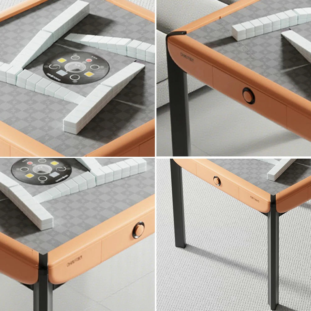 HEXJON 101cm Automatic Mahjong Table - Tempered Glass Top,Noise-Reducing Velvet Surface,Modern Square Design - Orange