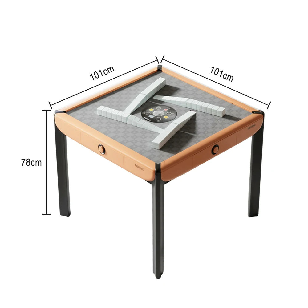HEXJON 101cm Automatic Mahjong Table - Tempered Glass Top,Noise-Reducing Velvet Surface,Modern Square Design - Orange