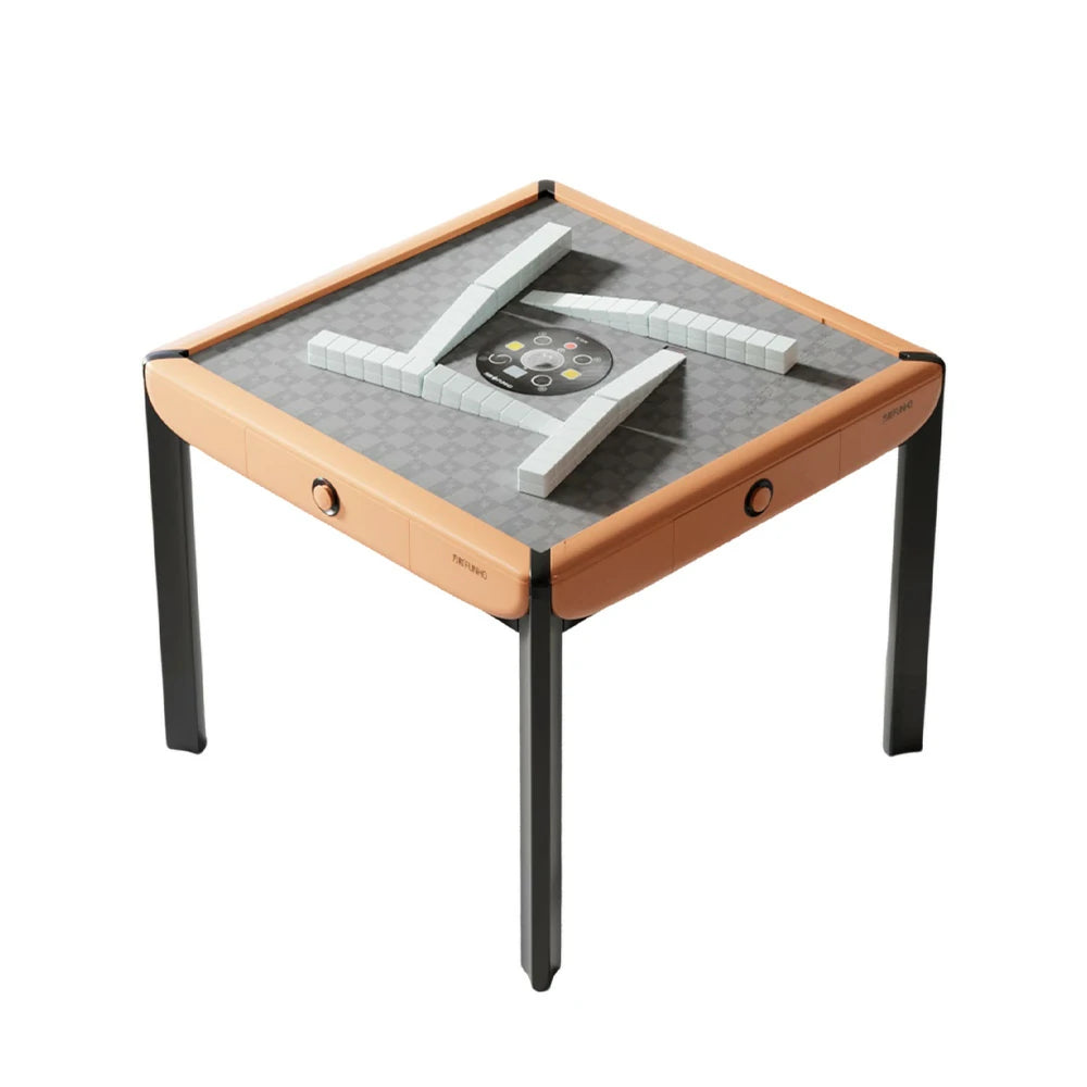 HEXJON 101cm Automatic Mahjong Table - Tempered Glass Top,Noise-Reducing Velvet Surface,Modern Square Design - Orange