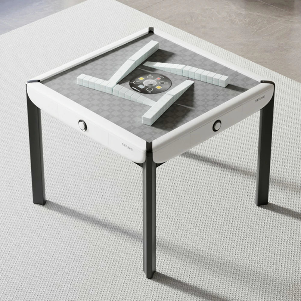 HEXJON 101cm Automatic Mahjong Table - Tempered Glass Top,Noise-Reducing Velvet Surface, Modern Square Design - White