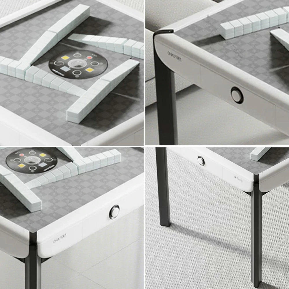 HEXJON 101cm Automatic Mahjong Table - Tempered Glass Top,Noise-Reducing Velvet Surface, Modern Square Design - White