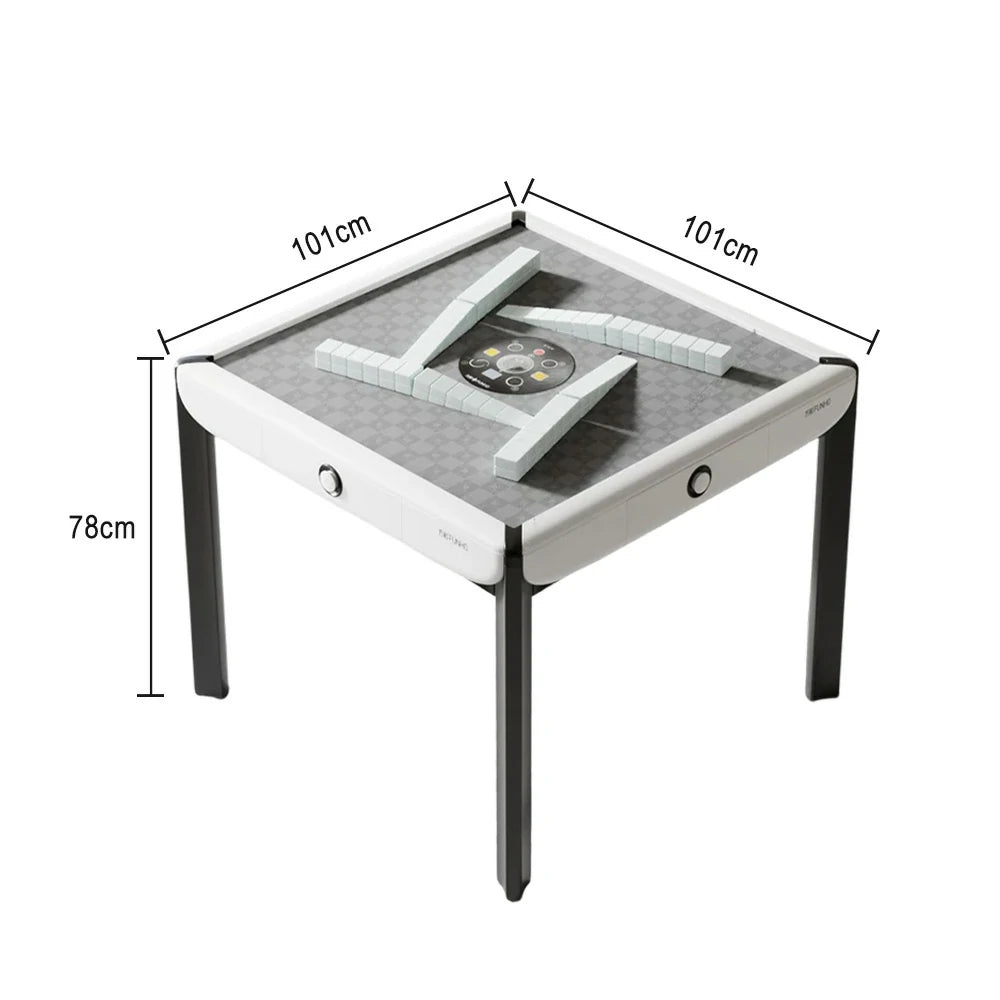 HEXJON 101cm Automatic Mahjong Table - Tempered Glass Top,Noise-Reducing Velvet Surface, Modern Square Design - White