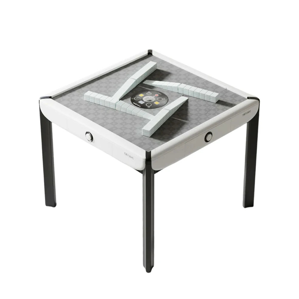 HEXJON 101cm Automatic Mahjong Table - Tempered Glass Top,Noise-Reducing Velvet Surface, Modern Square Design - White
