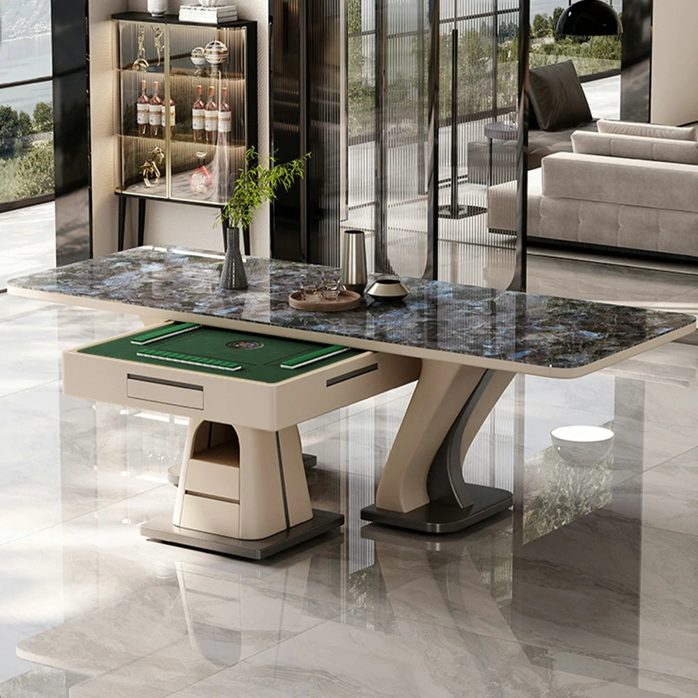 HEXJON 1.6m Modern Mahjong Dining Table - Elegant Stone Surface, Dual-Use Convertible Design - Blue