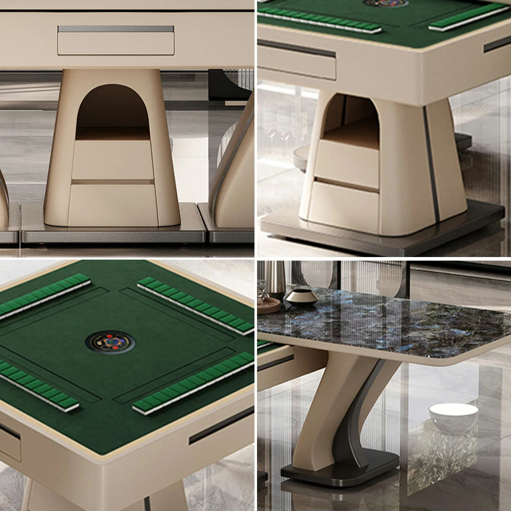 HEXJON 1.6m Modern Mahjong Dining Table - Elegant Stone Surface, Dual-Use Convertible Design - Blue