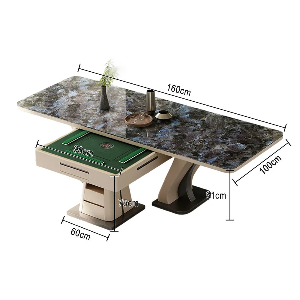 HEXJON 1.6m Modern Mahjong Dining Table - Elegant Stone Surface, Dual-Use Convertible Design - Blue