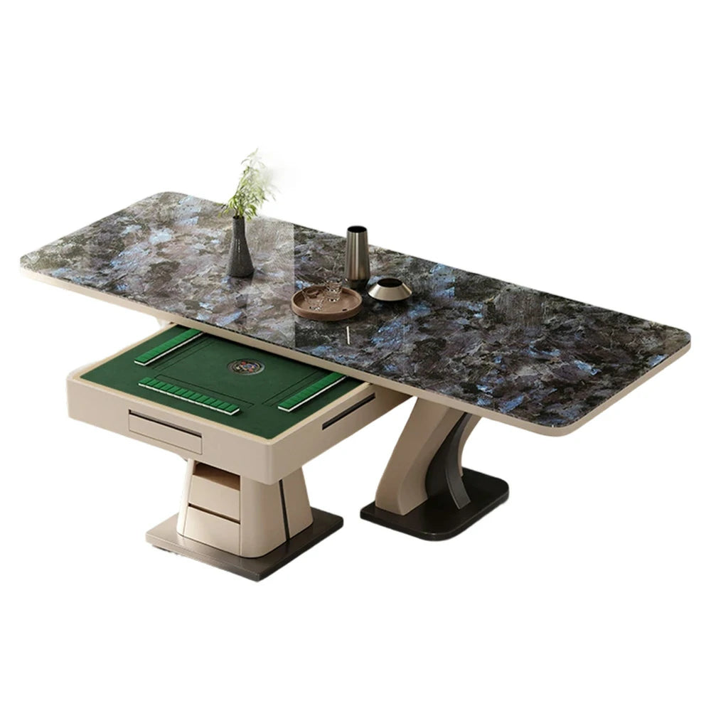 HEXJON 1.6m Modern Mahjong Dining Table - Elegant Stone Surface, Dual-Use Convertible Design - Blue