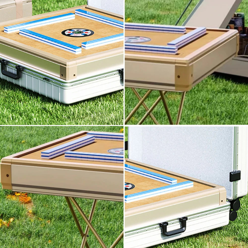 HEXJON 80 x 80 cm Foldable Automatic Mahjong Table with Spinner Luggage Case, Portable Travel Design, Durable Frame