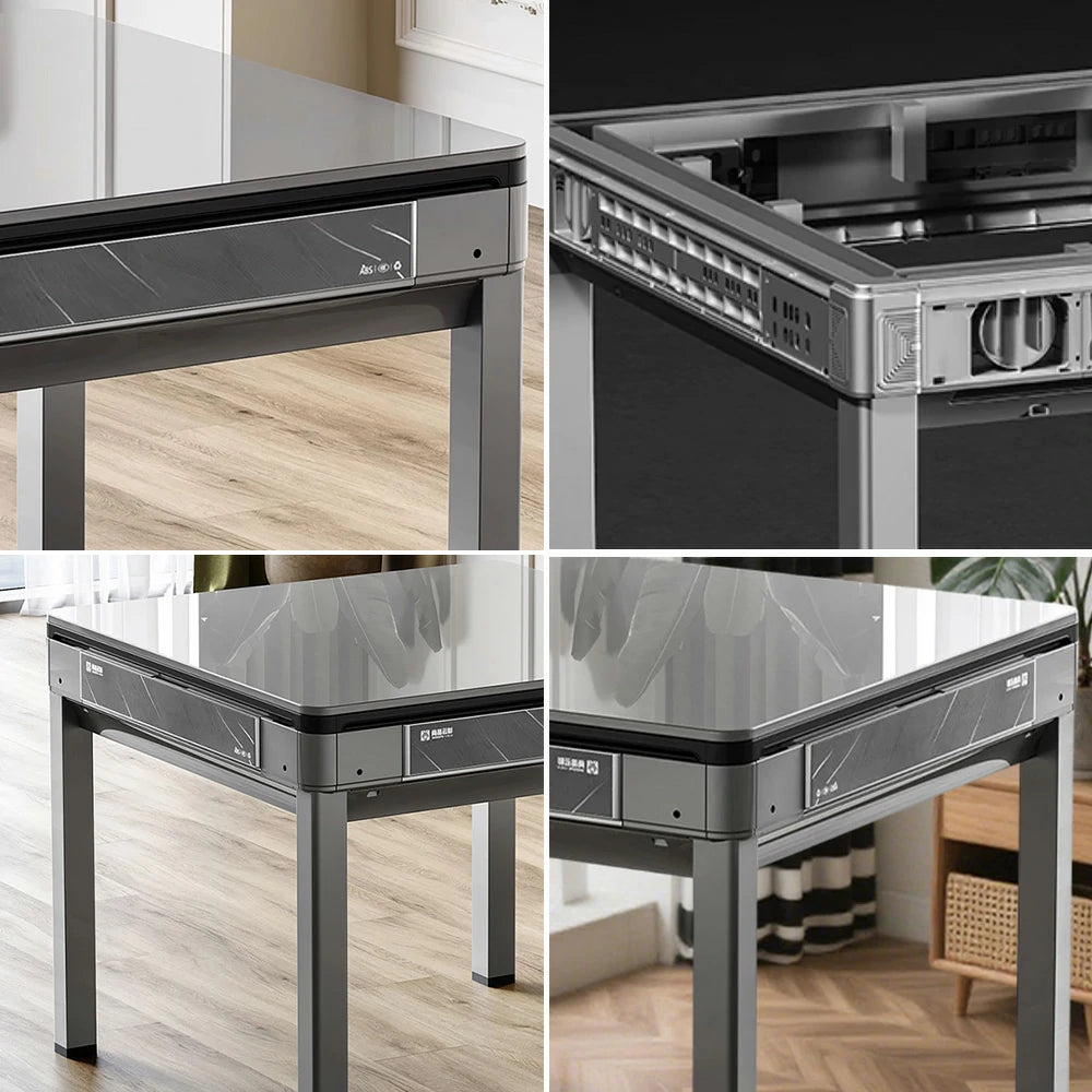 HEXJON 91 x 91 cm Mini Automatic Mahjong Table, Low Noise, Full Metal Frame, Glass Border Design - Grey