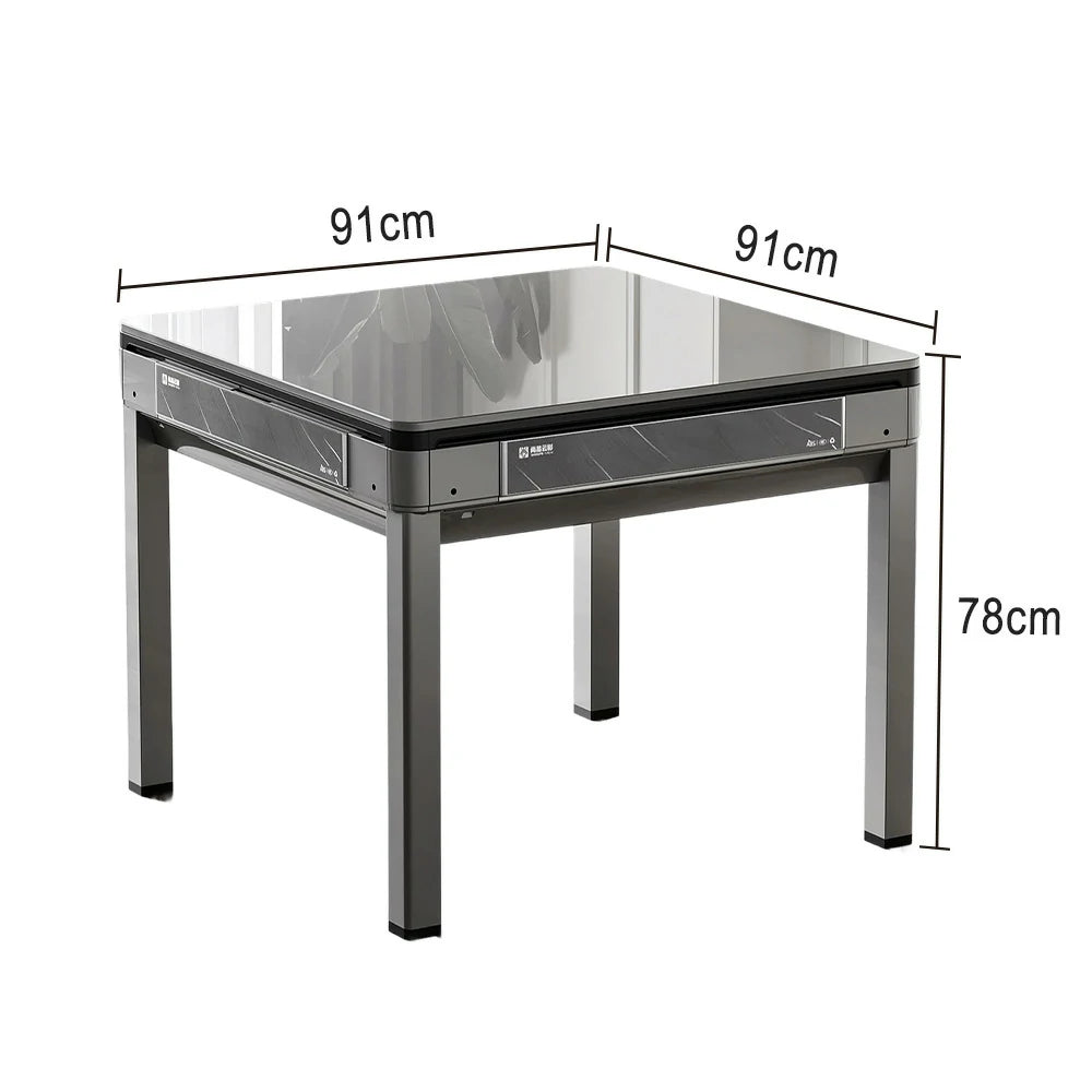 HEXJON 91 x 91 cm Mini Automatic Mahjong Table, Low Noise, Full Metal Frame, Glass Border Design - Grey