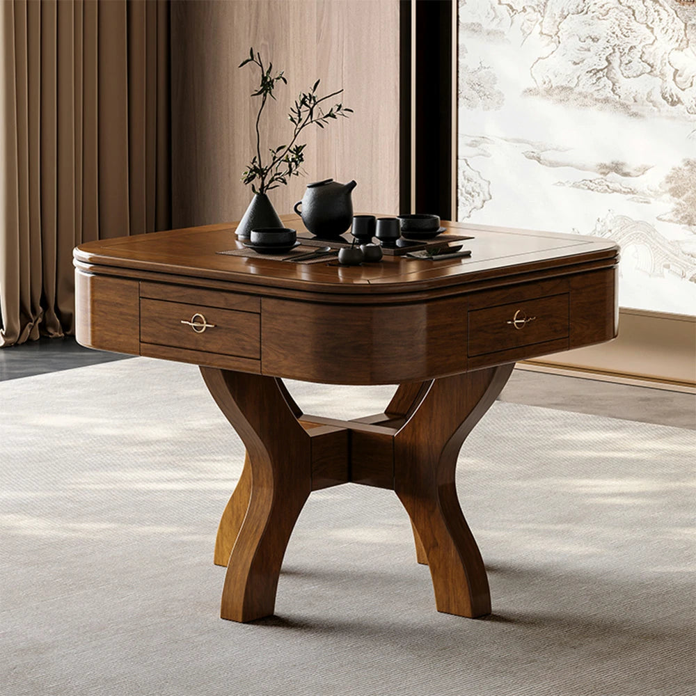 HEXJON 100 x 100 cm Asian Style Automatic Mahjong Table, Low Noise Design, Solid Wood Frame, Elegant and Durable