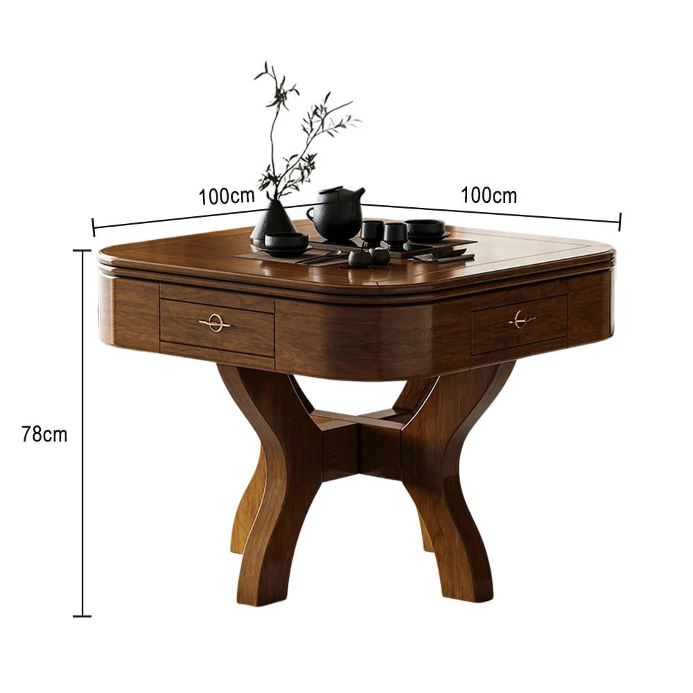 HEXJON 100 x 100 cm Asian Style Automatic Mahjong Table, Low Noise Design, Solid Wood Frame, Elegant and Durable