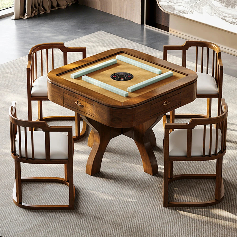 HEXJON 100 x 100 cm Asian Style Automatic Mahjong Table, Low Noise Design, Solid Wood Frame, Elegant and Durable