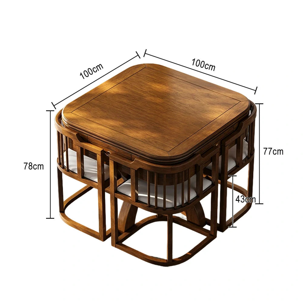 HEXJON 100 x 100 cm Asian Style Automatic Mahjong Table, Low Noise Design, Solid Wood Frame, Elegant and Durable