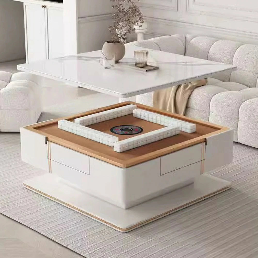 HEXJON Lift-Top Automatic Mahjong Table - Modern Convertible Design with Storage Drawers - White