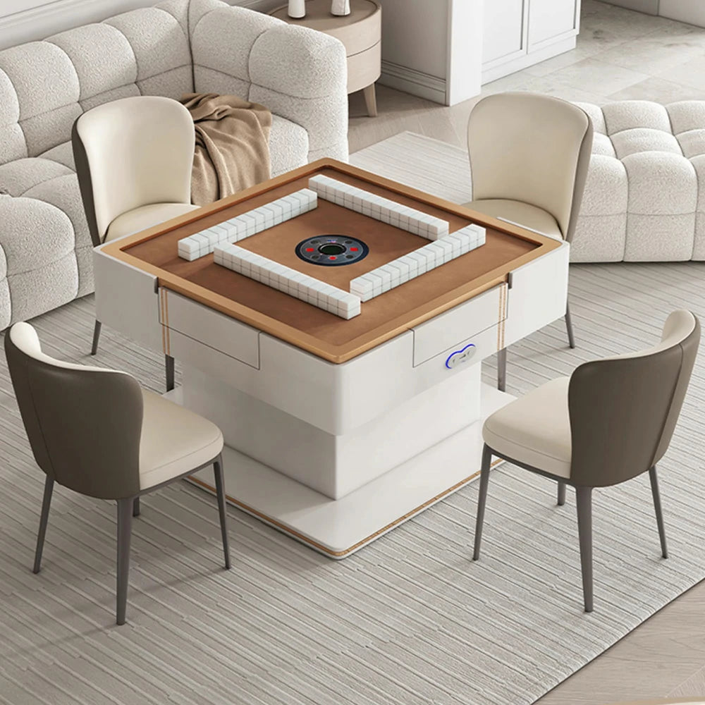 HEXJON Lift-Top Automatic Mahjong Table - Modern Convertible Design with Storage Drawers - White