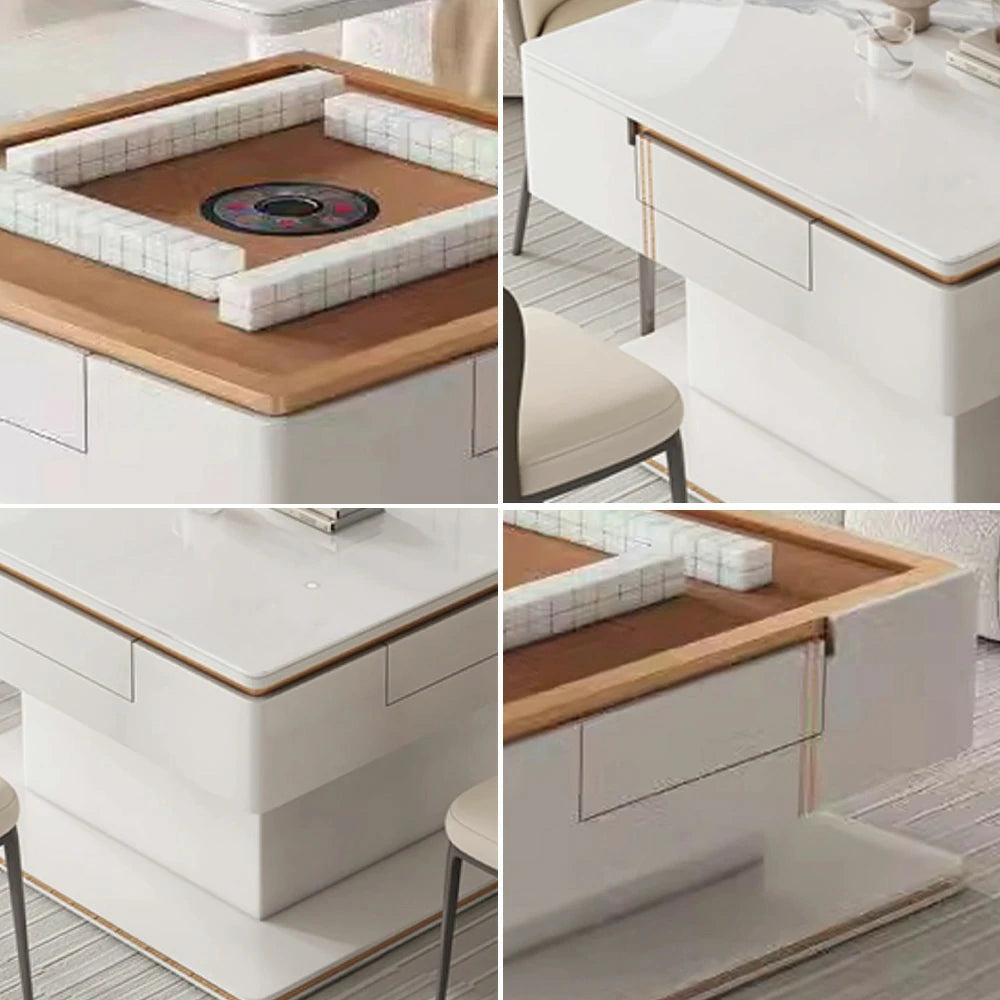 HEXJON Lift-Top Automatic Mahjong Table - Modern Convertible Design with Storage Drawers - White
