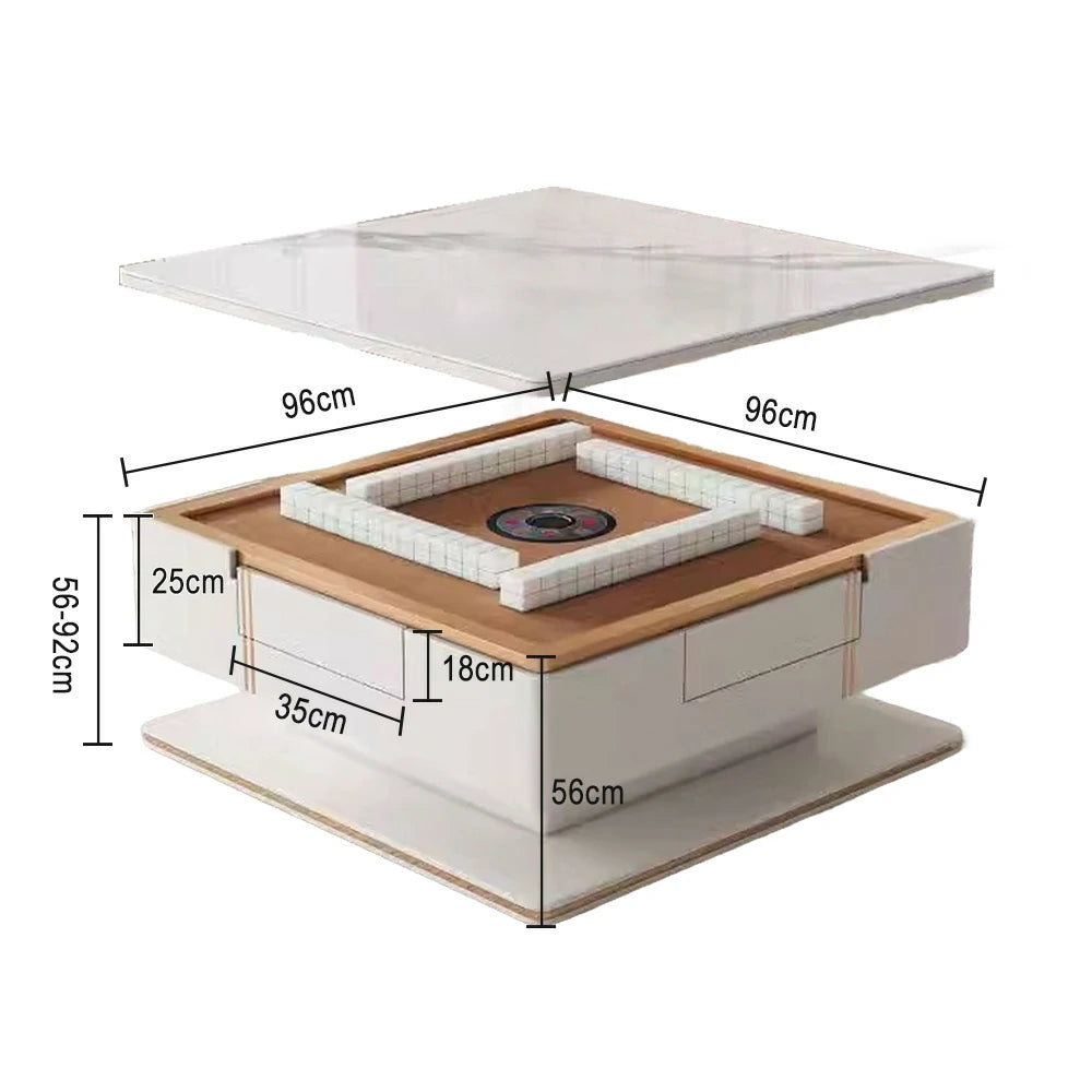 HEXJON Lift-Top Automatic Mahjong Table - Modern Convertible Design with Storage Drawers - White