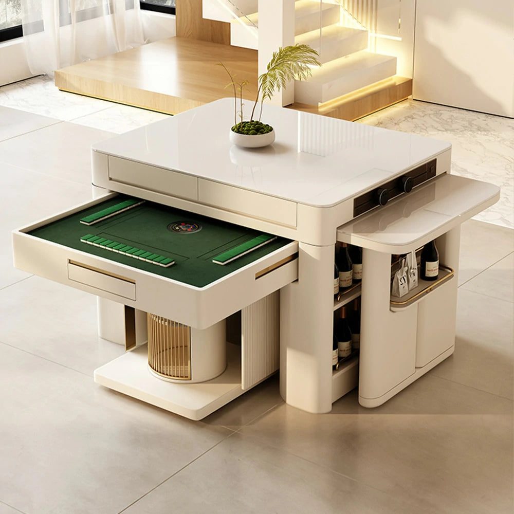HEXJON 2-in-1 Extendable Island Mahjong Dining Table 150CM-240CM Versatile Design with Hidden Storage - White