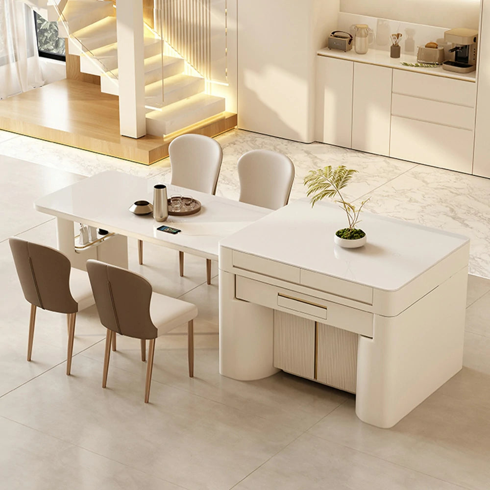 HEXJON 2-in-1 Extendable Island Mahjong Dining Table 150CM-240CM Versatile Design with Hidden Storage - White