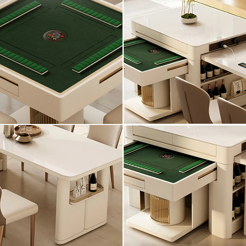 HEXJON 2-in-1 Extendable Island Mahjong Dining Table 150CM-240CM Versatile Design with Hidden Storage - White