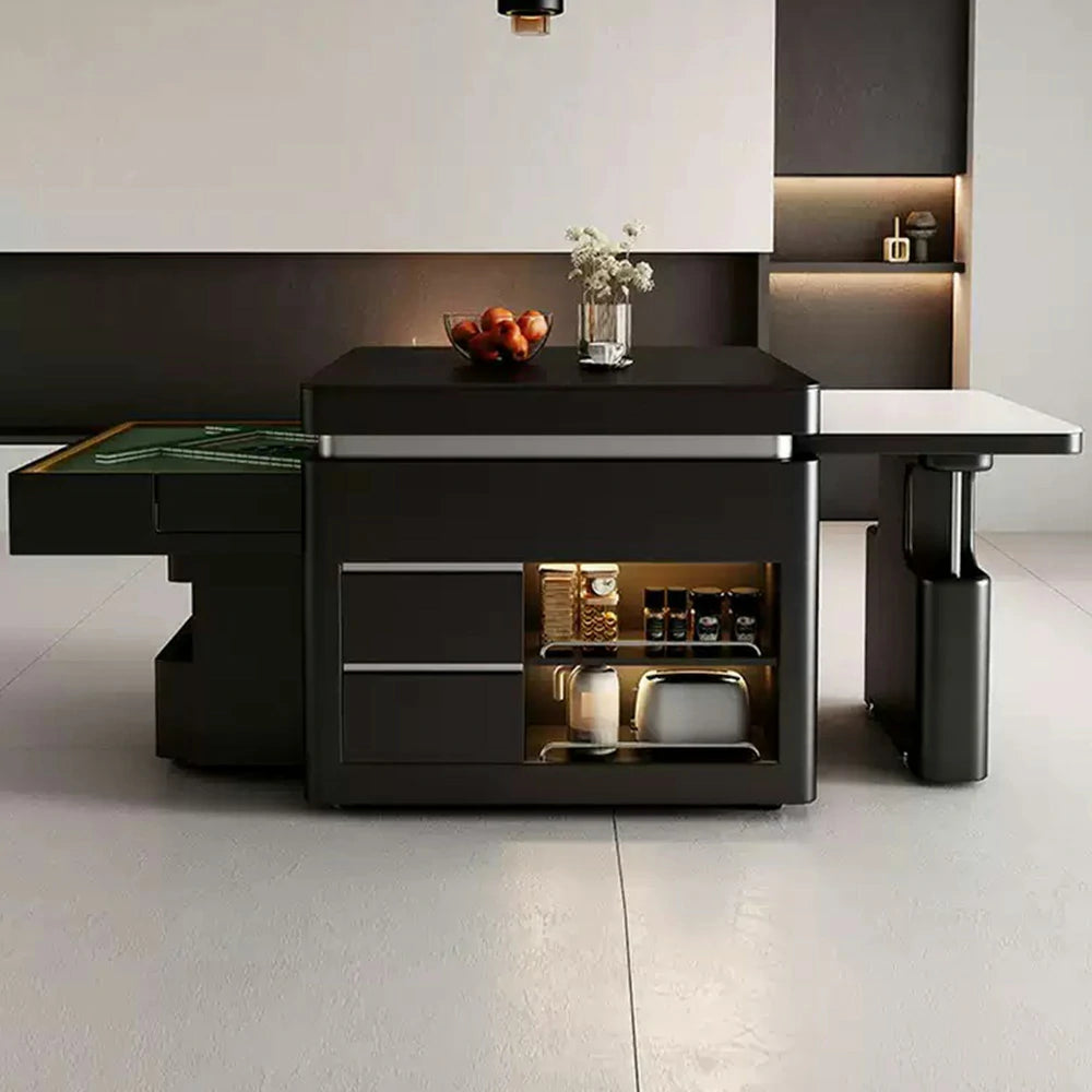 HEXJON Extendable Lift-Top Automatic Mahjong Dining Table – 140-220CM Convertible Island Design with Storage - White & Black