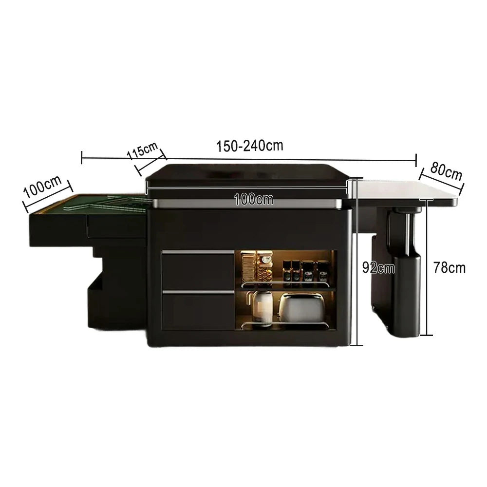 HEXJON Extendable Lift-Top Automatic Mahjong Dining Table – 140-220CM Convertible Island Design with Storage - White & Black
