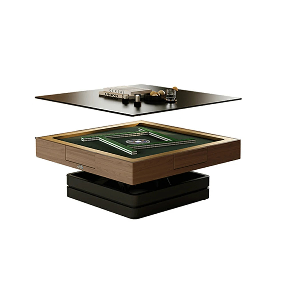 HEXJON 100cm Automatic Mahjong Table/Dining Table/Coffee Table Height Adjustable - Black&Brown