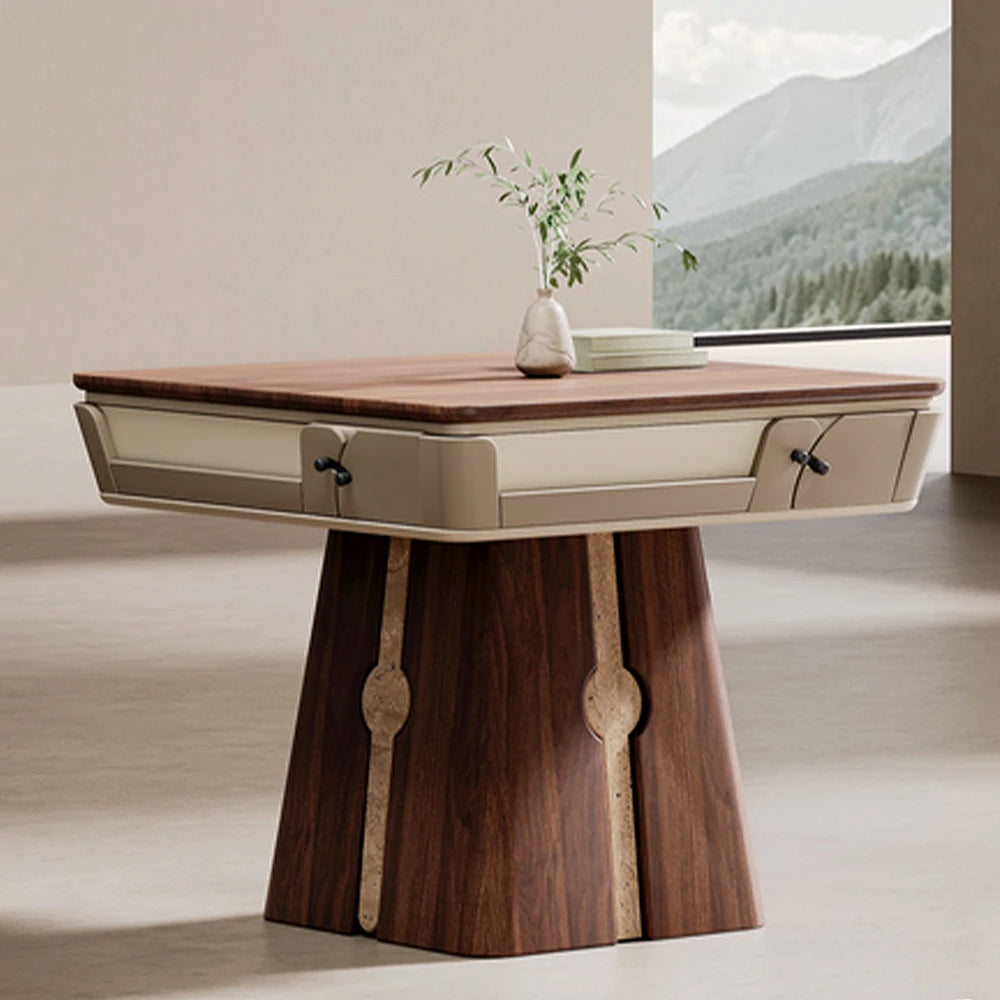 HEXJON 107cm Automatic Mahjong Table - Solid Wood Texture Finish,Velvet Surface,Convertible Dining & Mahjong Modes - Brown