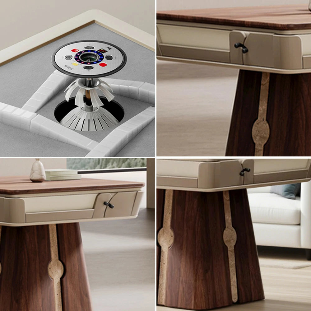 HEXJON 107cm Automatic Mahjong Table - Solid Wood Texture Finish,Velvet Surface,Convertible Dining & Mahjong Modes - Brown