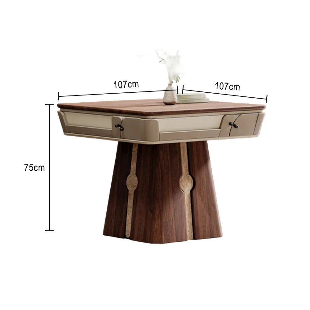 HEXJON 107cm Automatic Mahjong Table - Solid Wood Texture Finish,Velvet Surface,Convertible Dining & Mahjong Modes - Brown