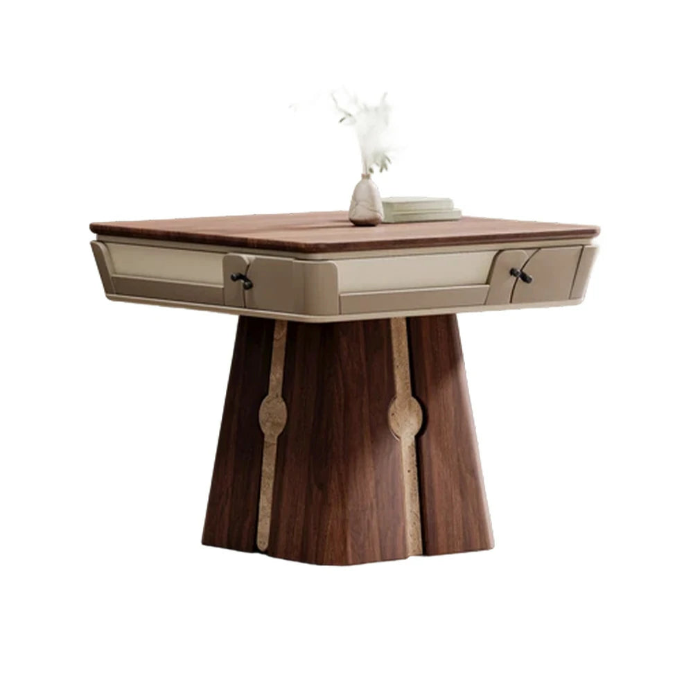 HEXJON 107cm Automatic Mahjong Table - Solid Wood Texture Finish,Velvet Surface,Convertible Dining & Mahjong Modes - Brown