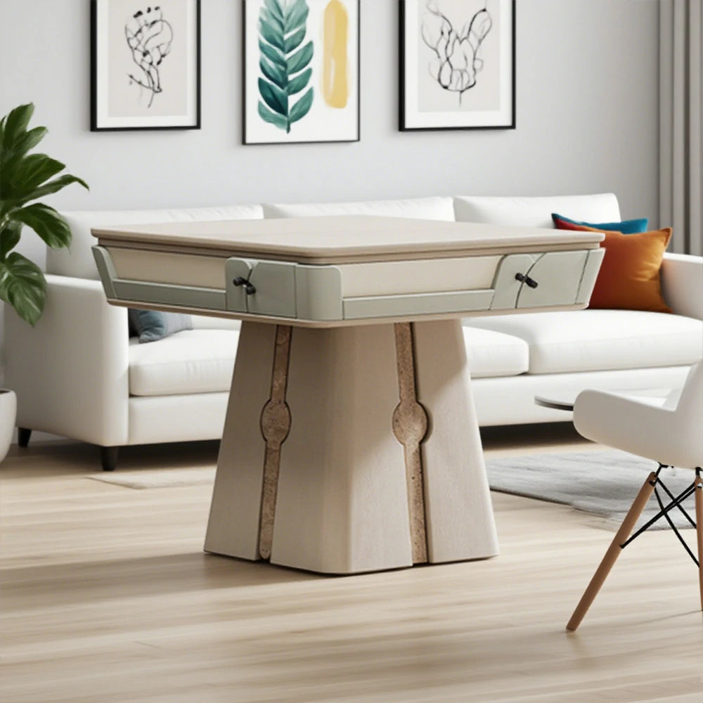 HEXJON 107cm Automatic Mahjong Table - Solid Wood Texture Finish,Velvet Surface,Convertible Dining & Mahjong Modes - Green