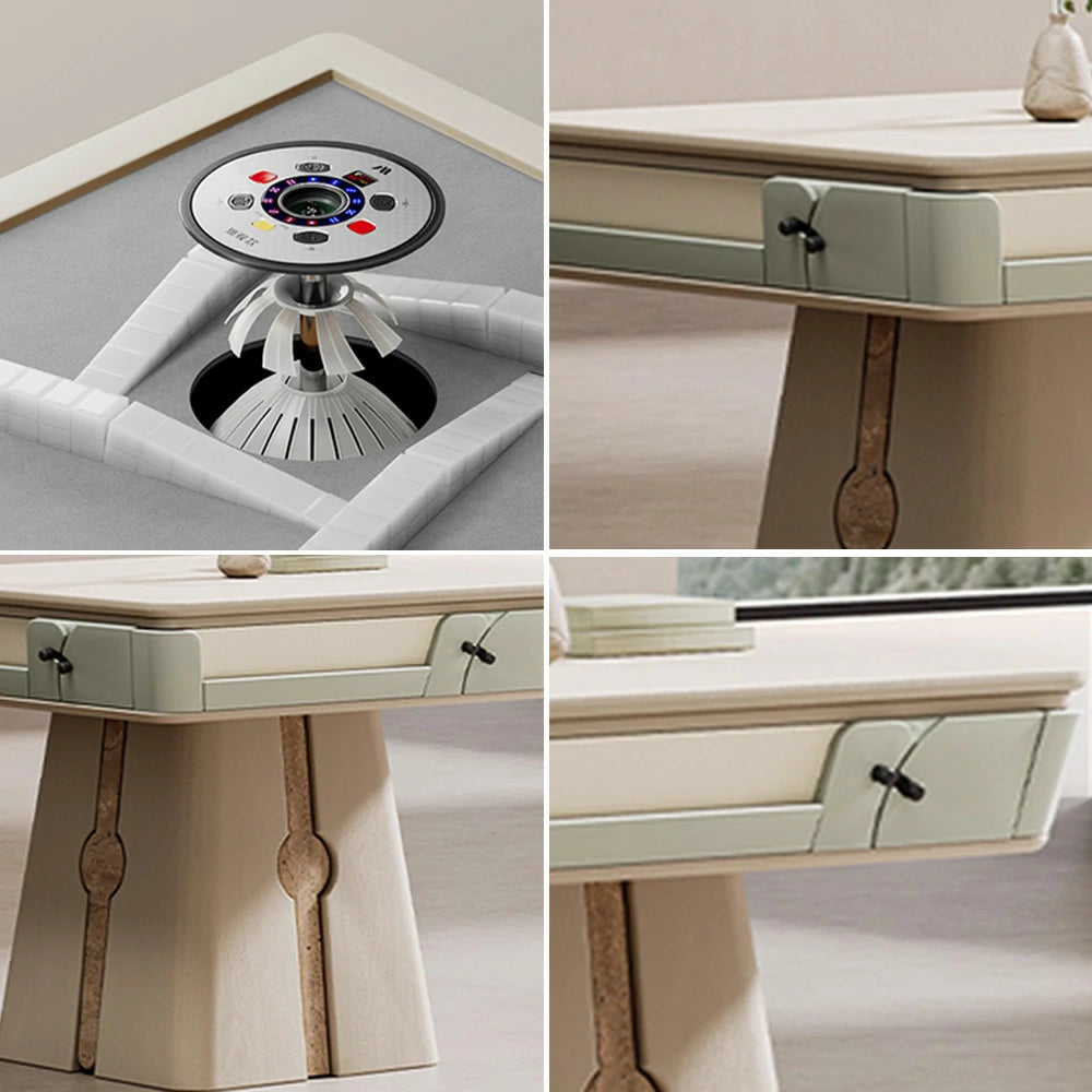 HEXJON 107cm Automatic Mahjong Table - Solid Wood Texture Finish,Velvet Surface,Convertible Dining & Mahjong Modes - Green