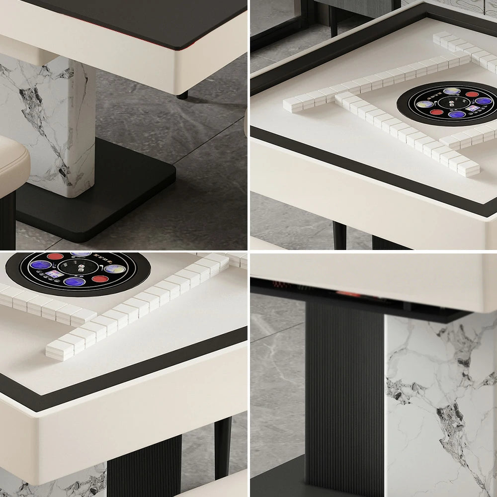 HEXJON 140cm Convertible Dining & Automatic Mahjong Table - Lift-Top Sintered Stone Surface - Black & White