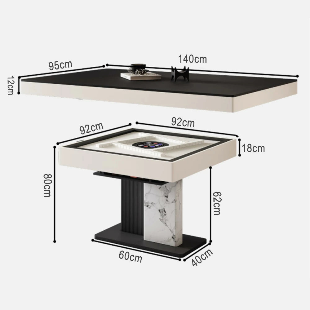 HEXJON 140cm Convertible Dining & Automatic Mahjong Table - Lift-Top Sintered Stone Surface - Black & White