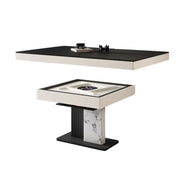 HEXJON 140cm Convertible Dining & Automatic Mahjong Table - Lift-Top Sintered Stone Surface - Black & White