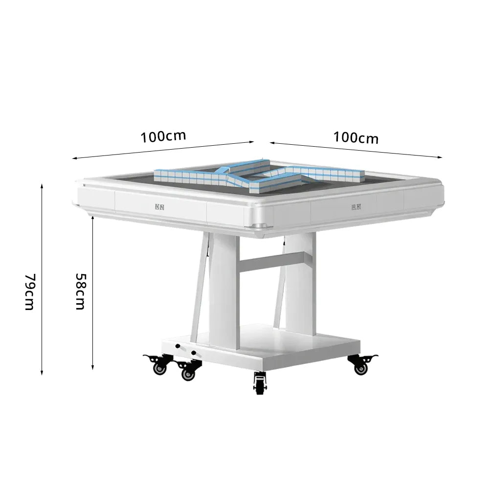 HEXJON No.40 Automatic Mahjong Table - Ultra-Low-Noise Double-Folding Anti-Tip Design, 100cm Compact Game Table - White