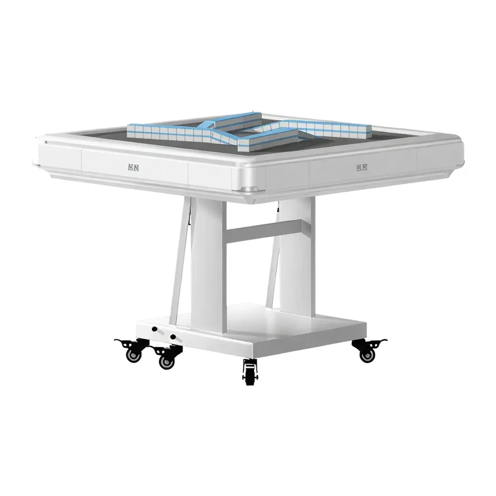 HEXJON No.40 Automatic Mahjong Table - Ultra-Low-Noise Double-Folding Anti-Tip Design, 100cm Compact Game Table - White